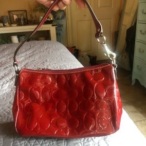 Coach Signature Logo Red Patent Small Bag